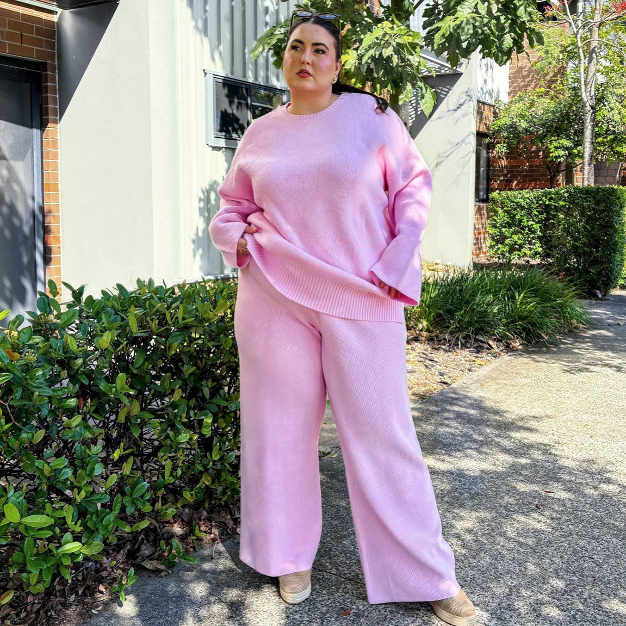 Knit Rib Wide Leg Trousers - Pétale de Rose - Image 6